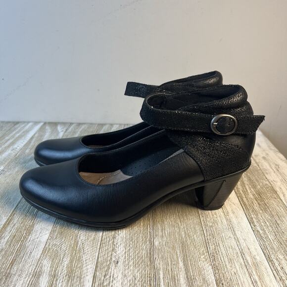 Earth Garnet Shoes Women's 8 Black Adjustable Mary Jane Heels Ankle Strap EUC - Picture 1 of 8